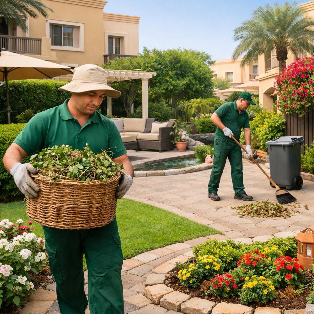 Modern backyard landscaping in Al Manaseer Abu Dhabi with irrigation and artificial grass