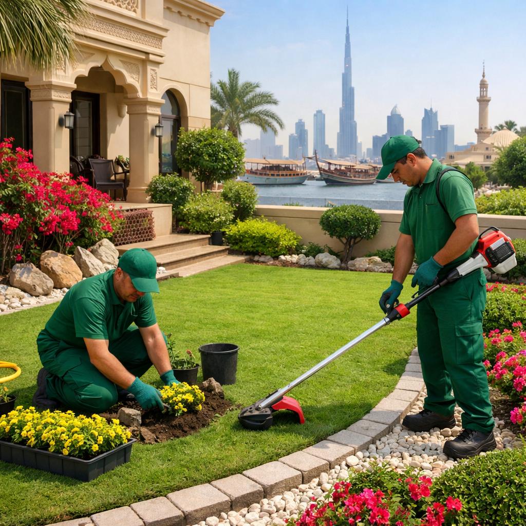 Modern backyard landscaping in Abu Dhabi villa, artificial grass, stylish gazebo, irrigation system Residential landscaping in Al Raha Abu Dhabi with artificial grass and gazebo setup