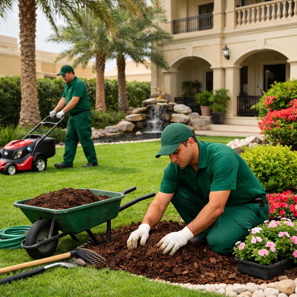 Luxury villa landscaping in Hadbat Al Zaafran Abu Dhabi with garden and gazebo