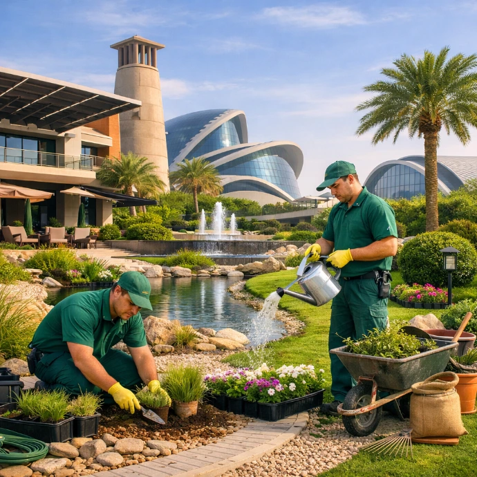 Dedicated landscape maintenance services in Rabdan Abu Dhabi offering year-round garden care, lawn management, and planting solutions.
