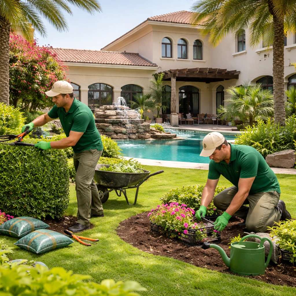 Landscaping services in Palm Jumeirah Dubai with modern garden design