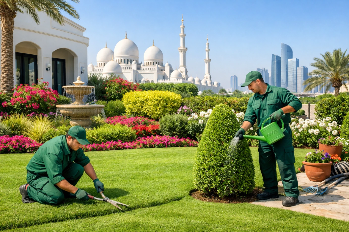 Landscaping and gardening services in Al Samha, Abu Dhabi villa garden