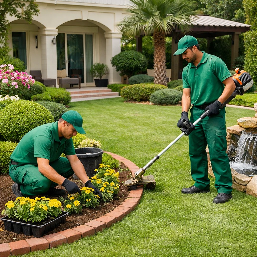 Luxury villa landscaping in Baniyas Abu Dhabi garden design